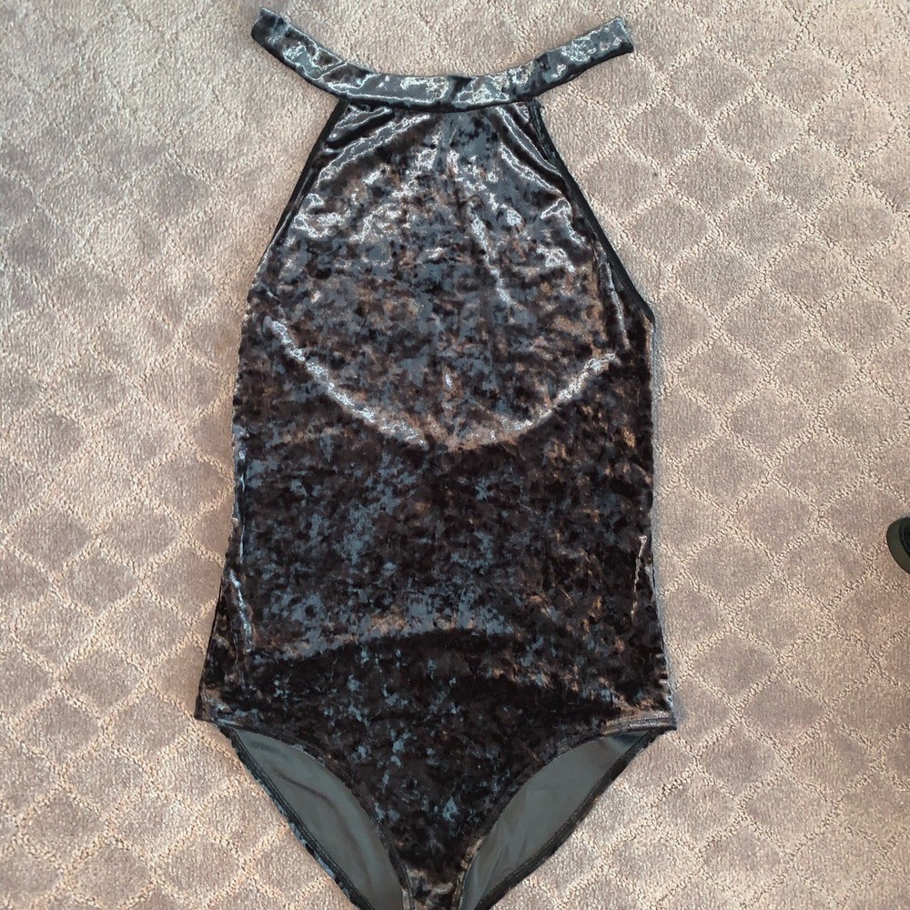 High neck velvet body suit
